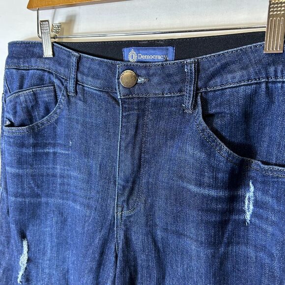 Democracy Blue Med-Dark Wash Mid-Rise Ab-Solution Raw Hem Cropped Jeans Size 14 - Picture 3 of 15